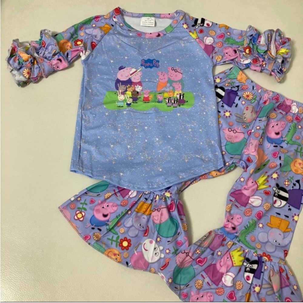 Peppa Pig Blue Pajama Set with Colorful Patterned Sleeves